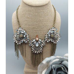 Veronese Statement Pendant Collar Necklace Crystal & Chains Gold Tone 20" Bib